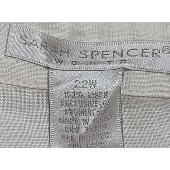 Sarah Spencer Woman Cream Blue Floral Embroidered Sequin Button Up Top 22W Plus - Picture 4 of 7